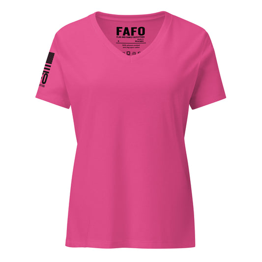 FAFO Basic Women's V-Neck Tee in berry — patriotic shirts women relaxed fit womens v-neck tee flag and family outfitters