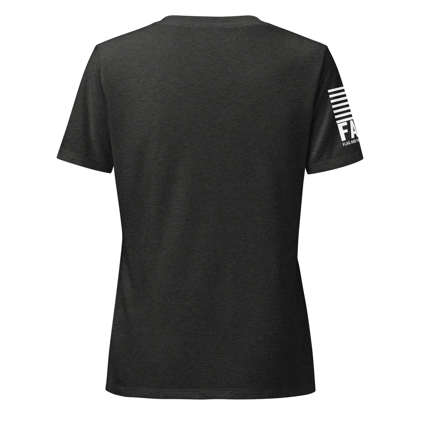 Back view of FAFO Basic Women's V-Neck in dark grey heather — womens patriotic clothing flag and family outfitters