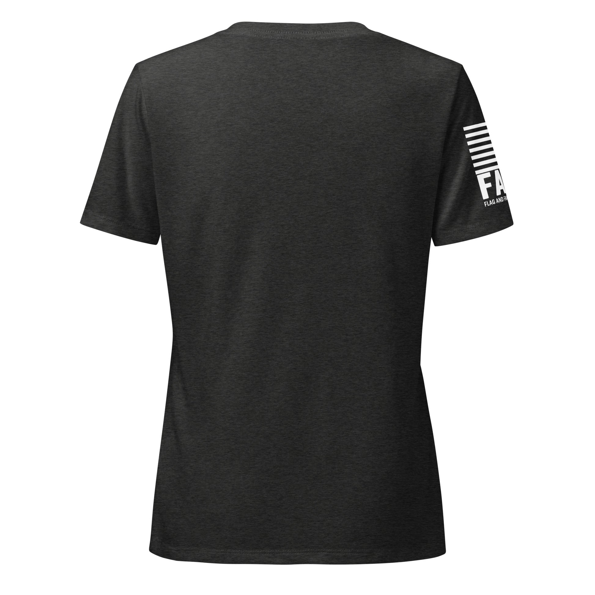 Back view of FAFO Basic Women's V-Neck in dark grey heather — womens patriotic clothing flag and family outfitters