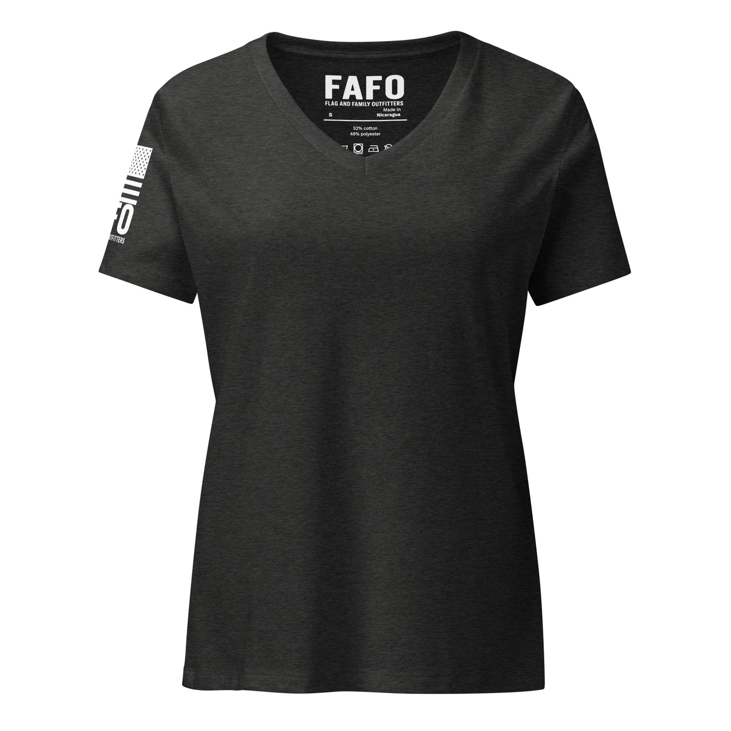 FAFO Basic Women's V-Neck Tee in dark grey heather — patriotic shirts women relaxed fit womens v-neck tee flag and family outfitters