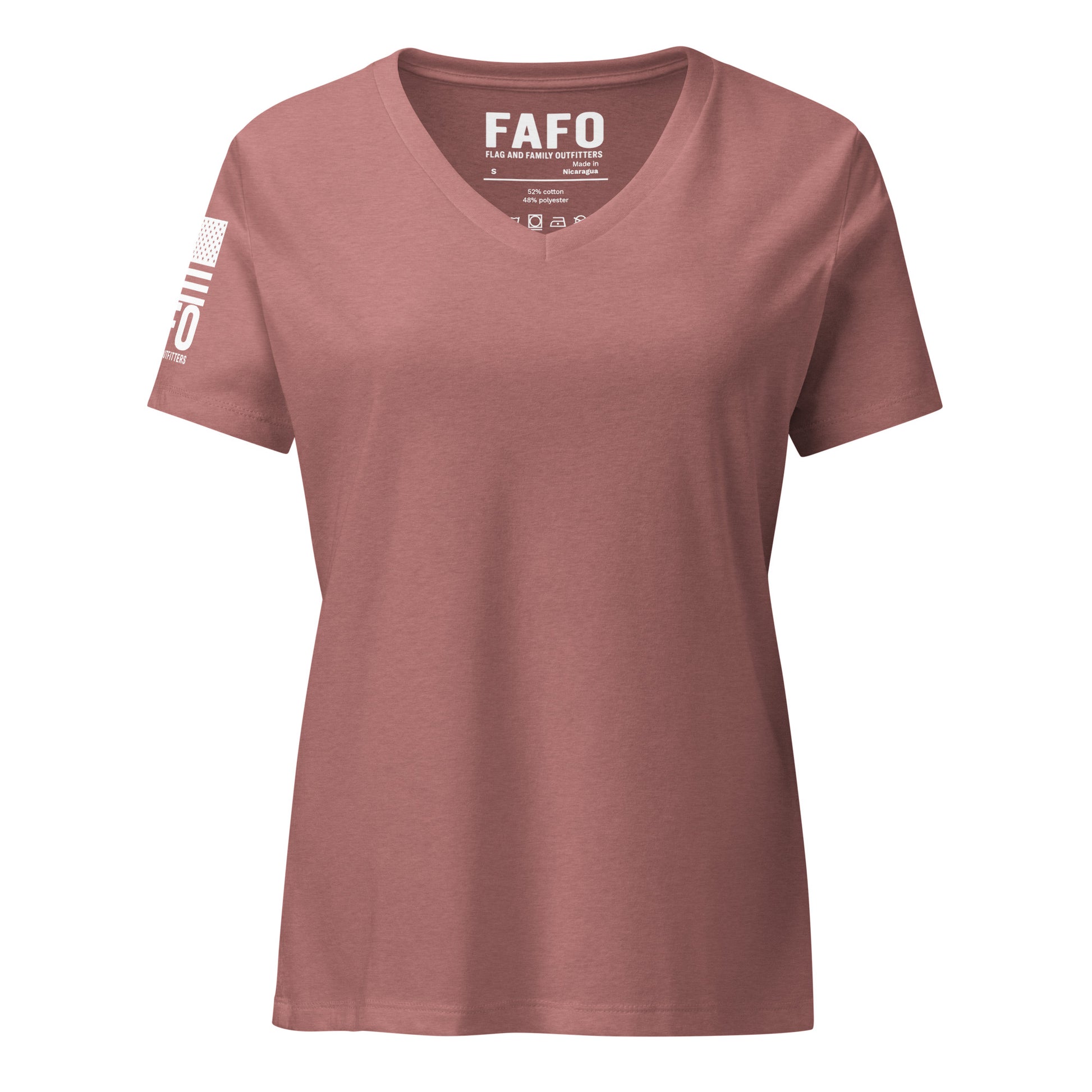 FAFO Basic Women's V-Neck Tee in heather mauve — patriotic shirts women relaxed fit womens v-neck tee flag and family outfitters
