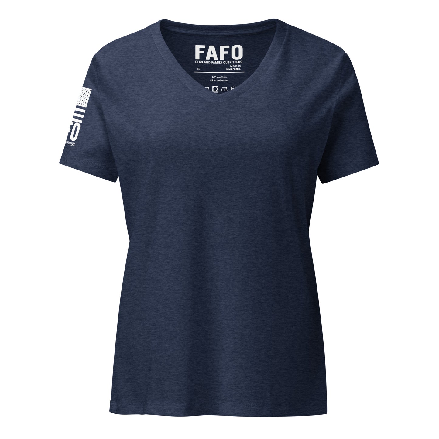 FAFO Basic Women's V-Neck Tee in heather navy — patriotic shirts women relaxed fit womens v-neck tee flag and family outfitters