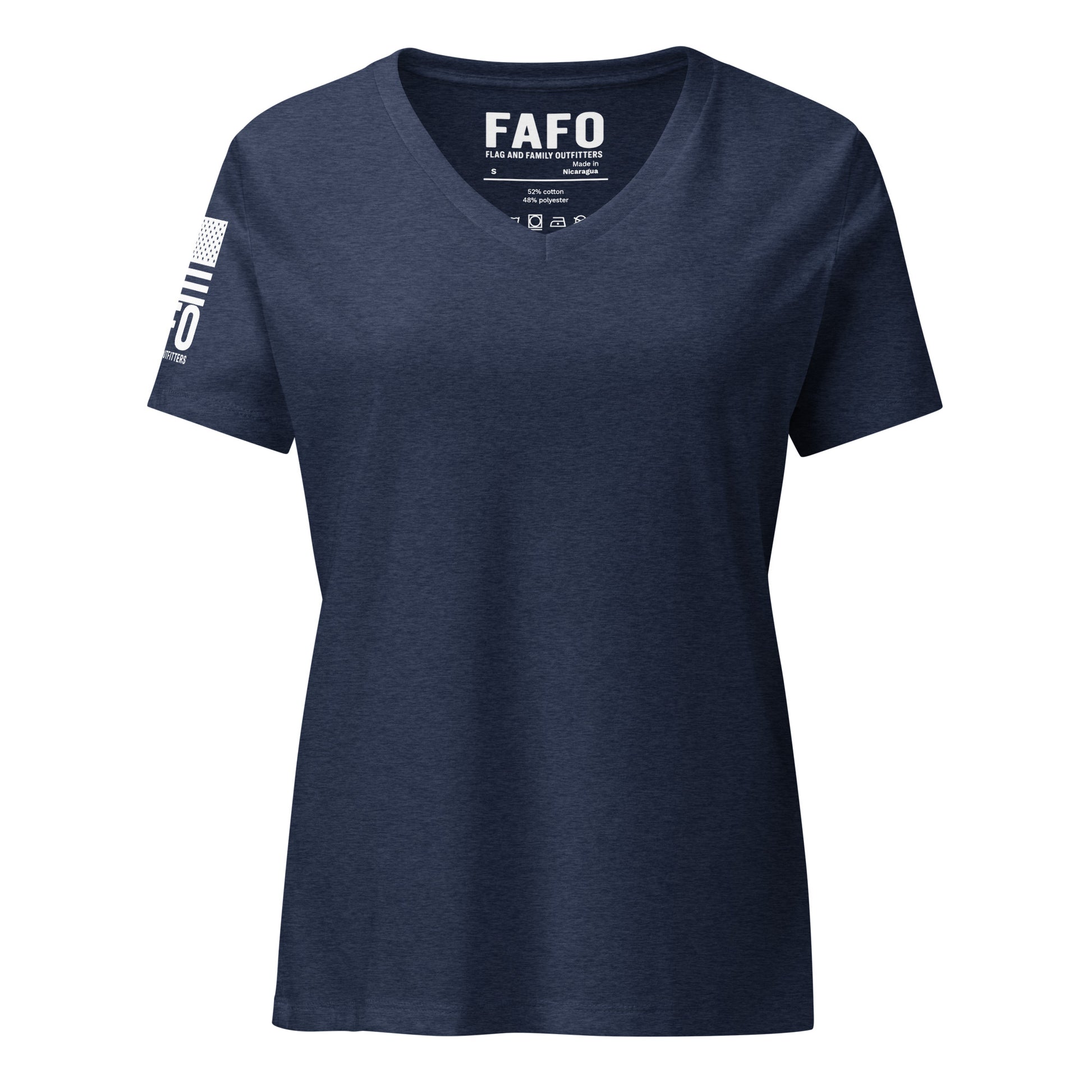 FAFO Basic Women's V-Neck Tee in heather navy — patriotic shirts women relaxed fit womens v-neck tee flag and family outfitters