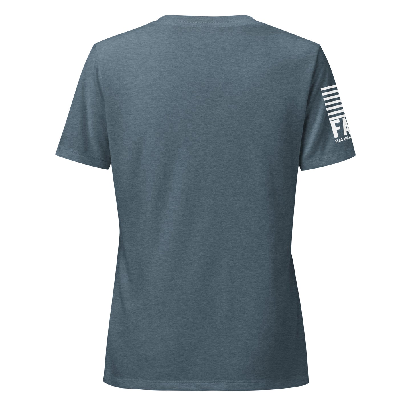Back view of FAFO Basic Women's V-Neck in heather slate — womens patriotic clothing flag and family outfitters