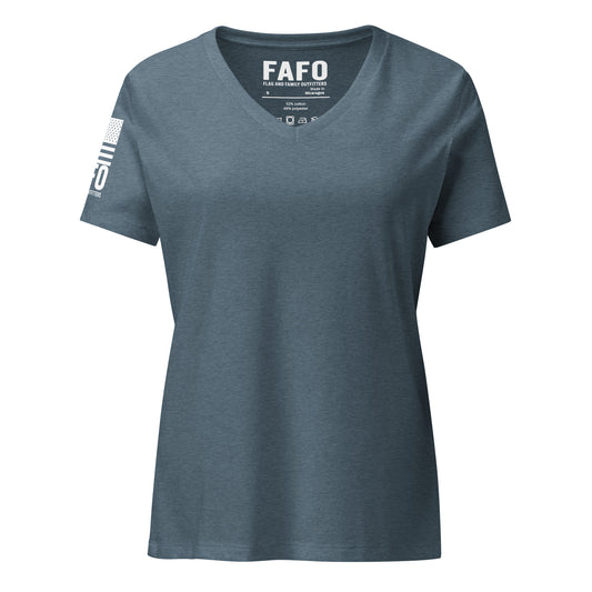 FAFO Basic Women's V-Neck Tee in heather slate — patriotic shirts women relaxed fit womens v-neck tee flag and family outfitters