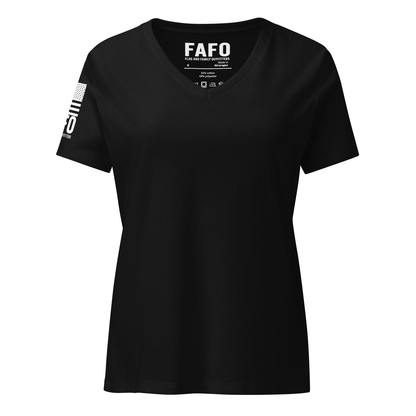 FAFO Basic Women's V-Neck Tee in solid black blend — patriotic shirts women relaxed fit womens v-neck tee flag and family outfitters