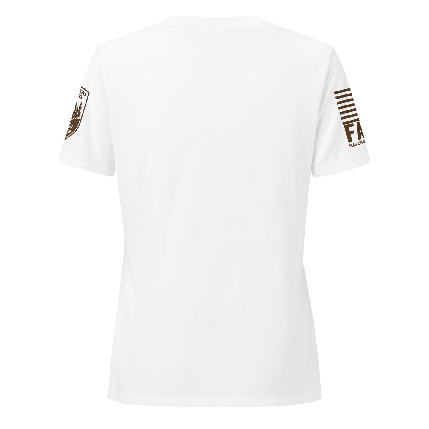 Back of white FAFO Take A Hike womens tee — patriotic clothes for women outdoor hiking shirt