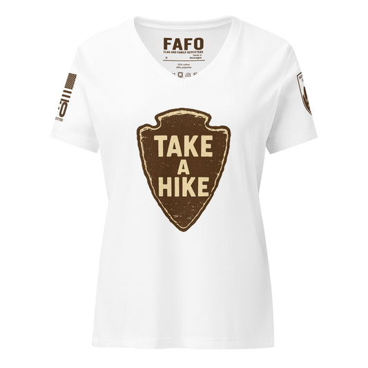 Funny womens hiking FAFO t shirt in white — Take A Hike national park arrowhead graphic patriotic shirts women