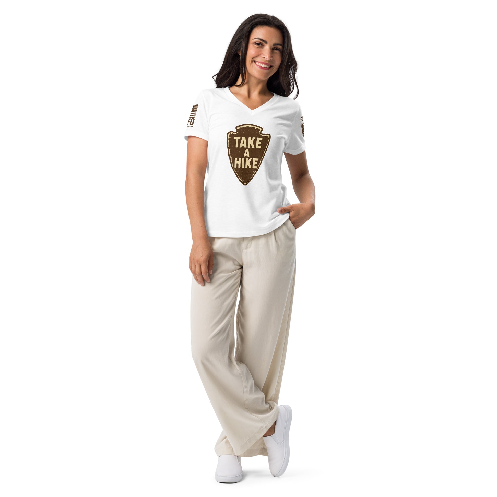 Funny womens hiking FAFO t shirt in white — Take A Hike national park arrowhead graphic patriotic shirts women