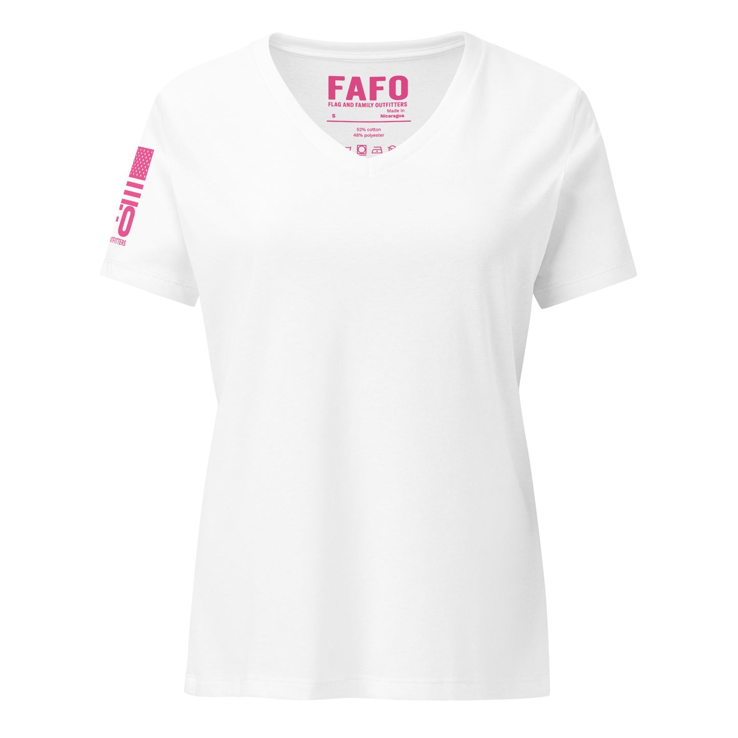 FAFO Basic Women's V-Neck Tee in solid white blend — patriotic shirts women relaxed fit womens v-neck tee flag and family outfitters