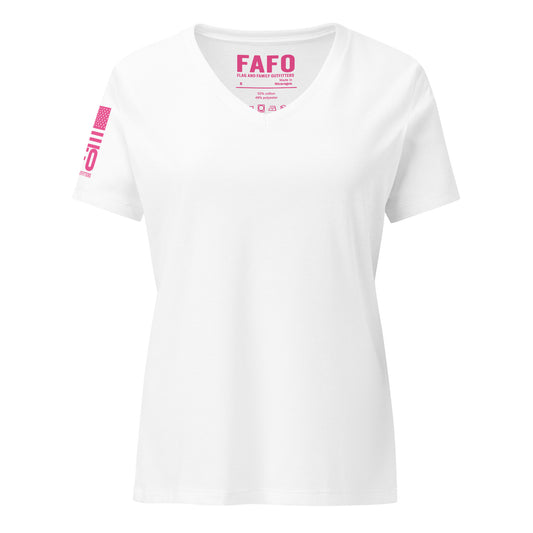 FAFO Basic Women's V-Neck Tee in solid white blend — patriotic shirts women relaxed fit womens v-neck tee flag and family outfitters