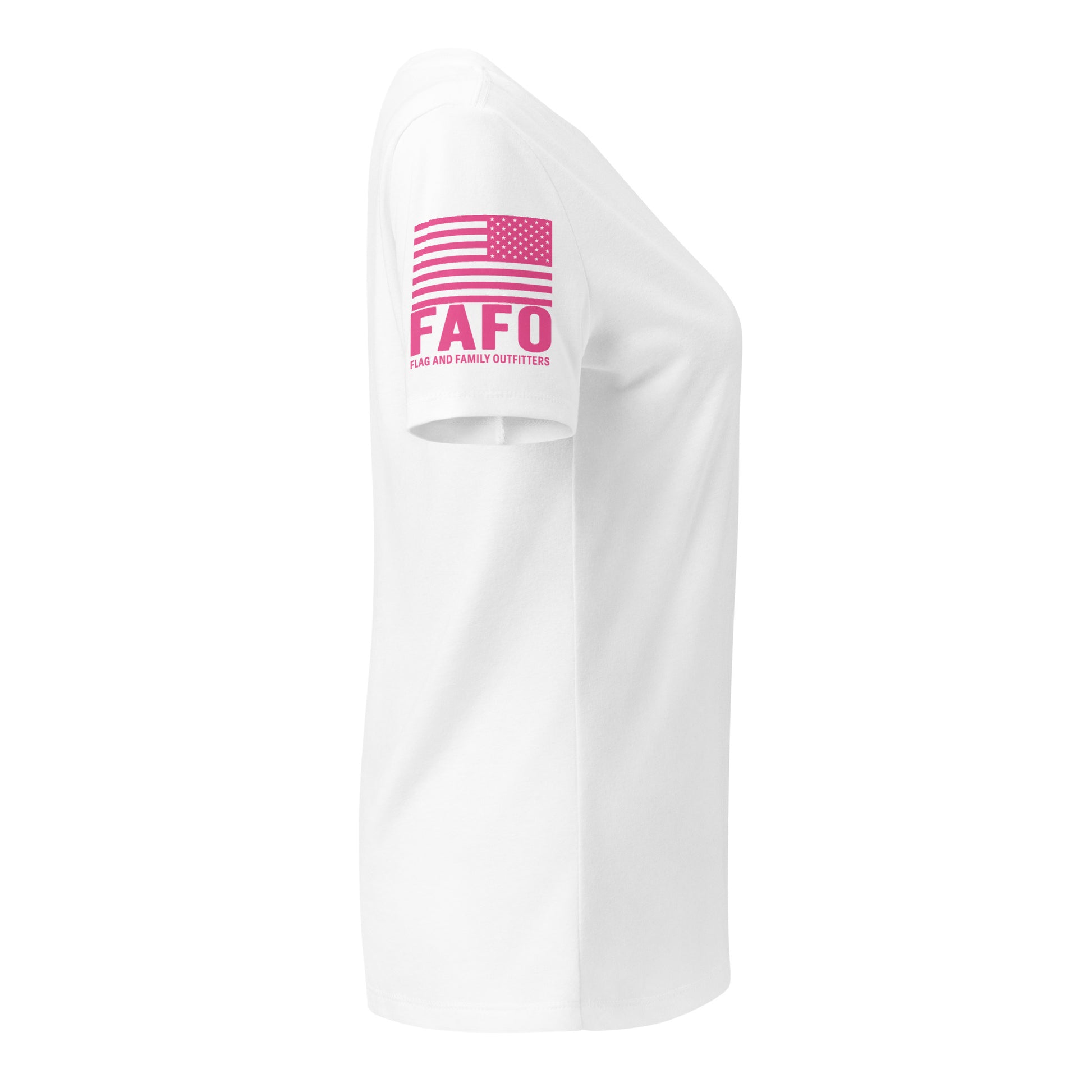 FAFO flag sleeve graphic on solid white blend women's v-neck tee — fafo apparel patriotic outfitters