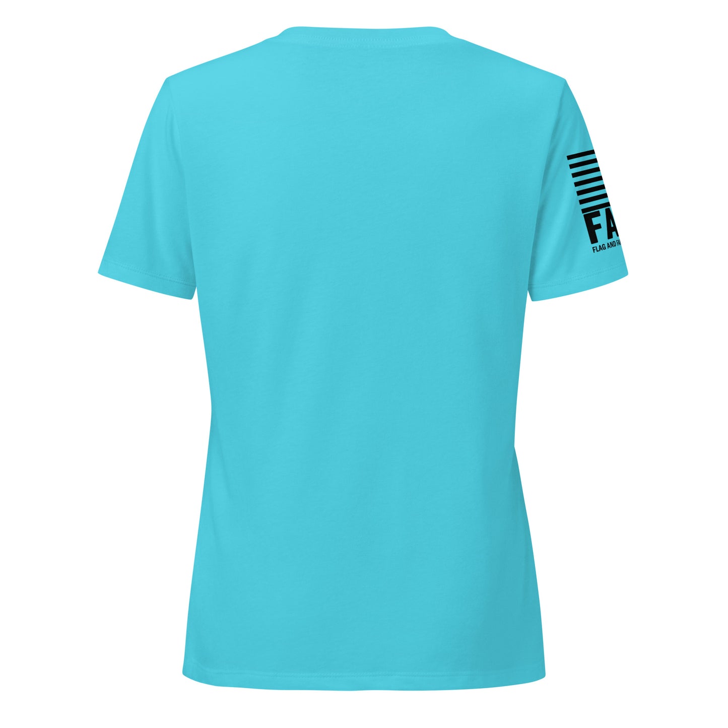 Back view of FAFO Basic Women's V-Neck in turquoise — womens patriotic clothing flag and family outfitters