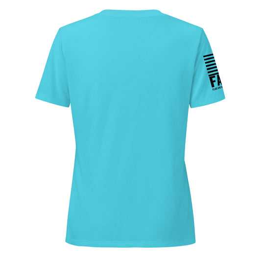 Back view of FAFO Basic Women's V-Neck in turquoise — womens patriotic clothing flag and family outfitters