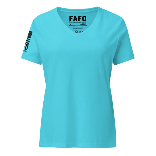 FAFO Basic Women's V-Neck Tee in turquoise — patriotic shirts women relaxed fit womens v-neck tee flag and family outfitters