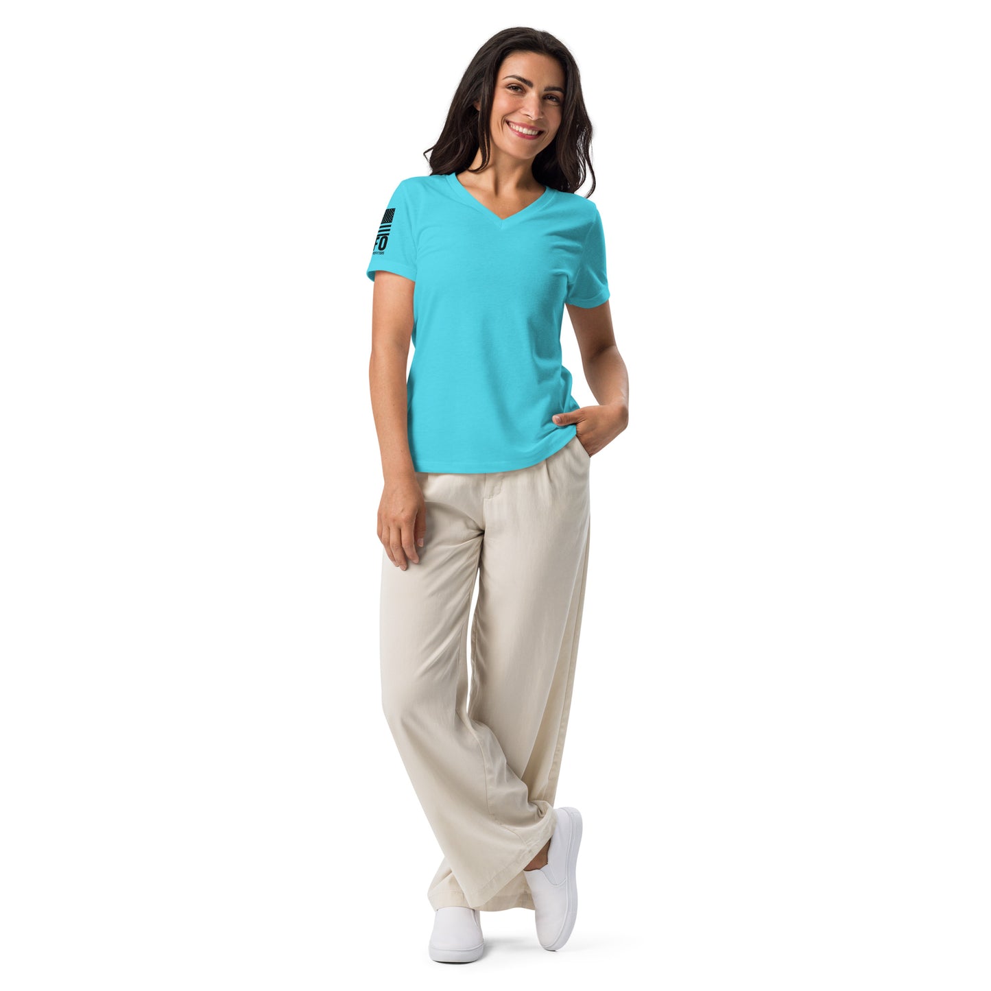FAFO Basic Women's V-Neck Tee in turquoise — patriotic shirts women relaxed fit womens v-neck tee flag and family outfitters