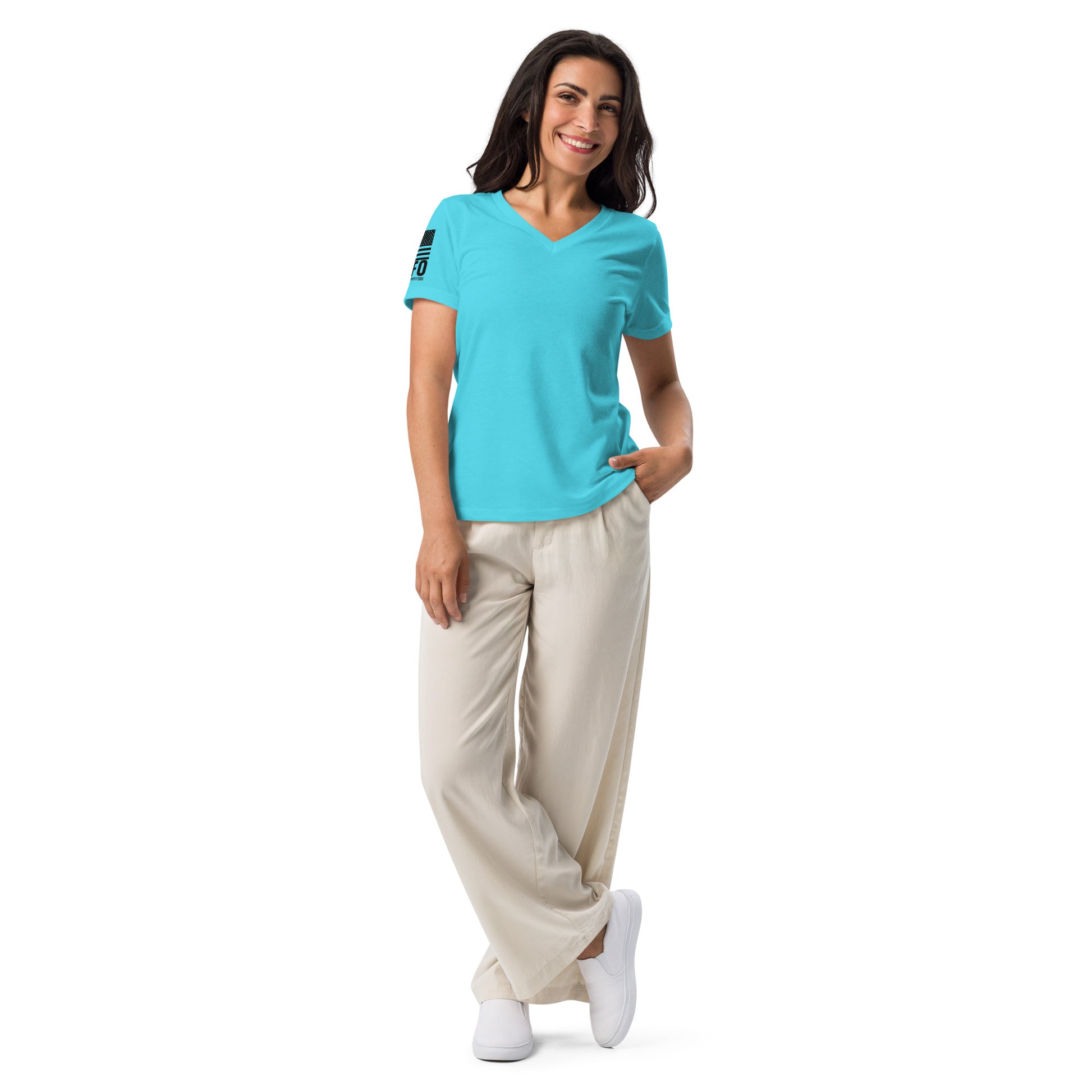 FAFO Basic Women's V-Neck Tee in turquoise — patriotic shirts women relaxed fit womens v-neck tee flag and family outfitters